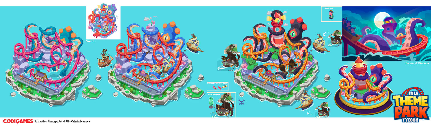 Theme Park Concept art &amp; UI!